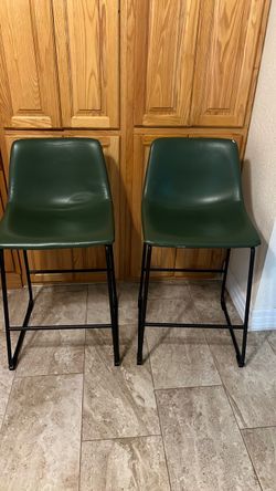 Set of 2 Green Faux Leather Bar Stools