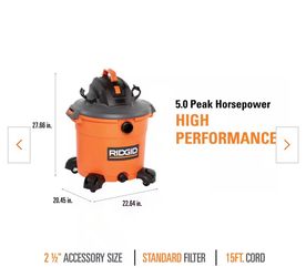 RIDGID 5.0 HP Wet/Dry Shop Vacuum