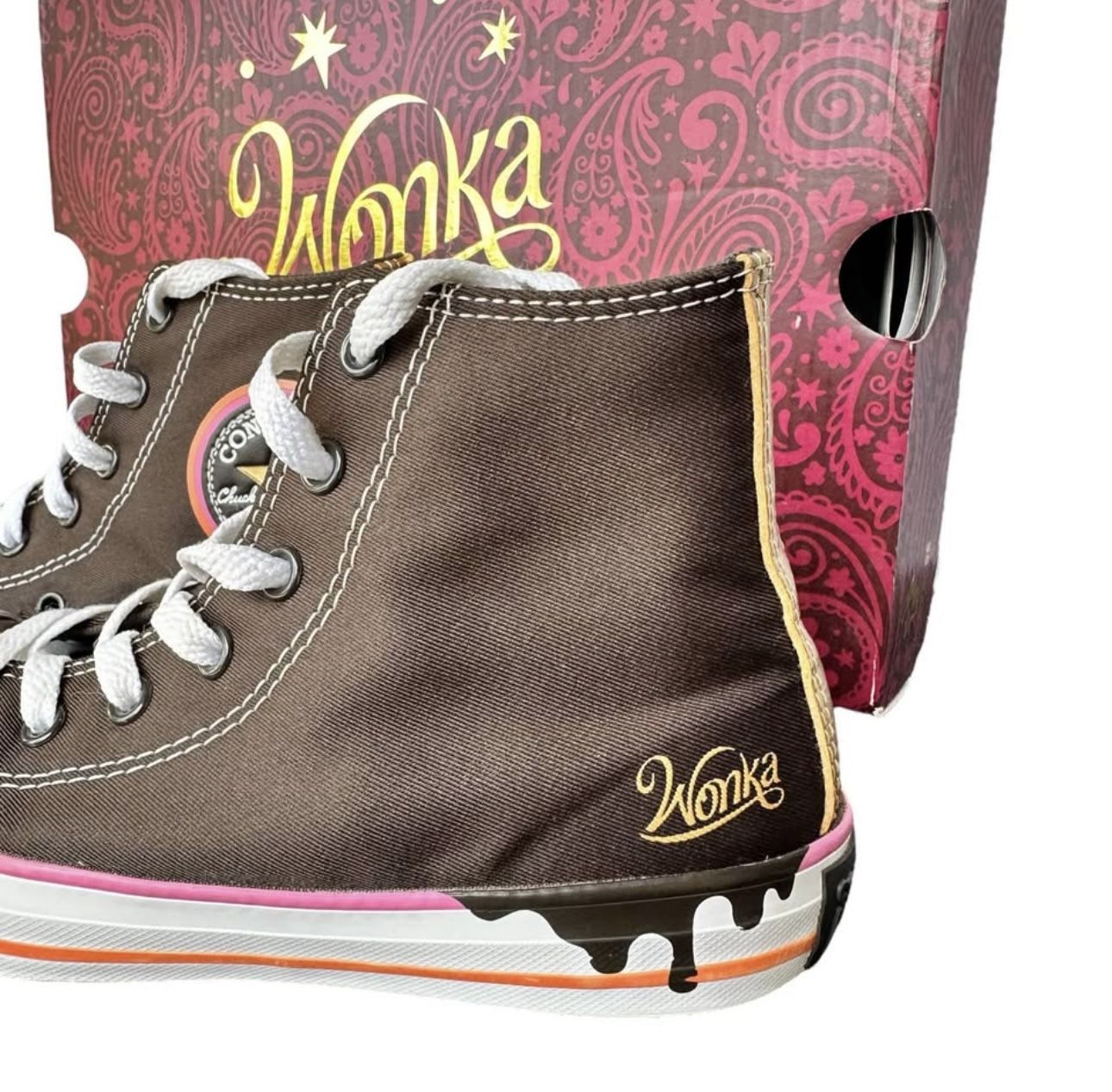 Converse Willy WONKA sz 1 Sneakers Chocolate Fountain Drip Brown High Top Kids Unisex Boys Girls EUC