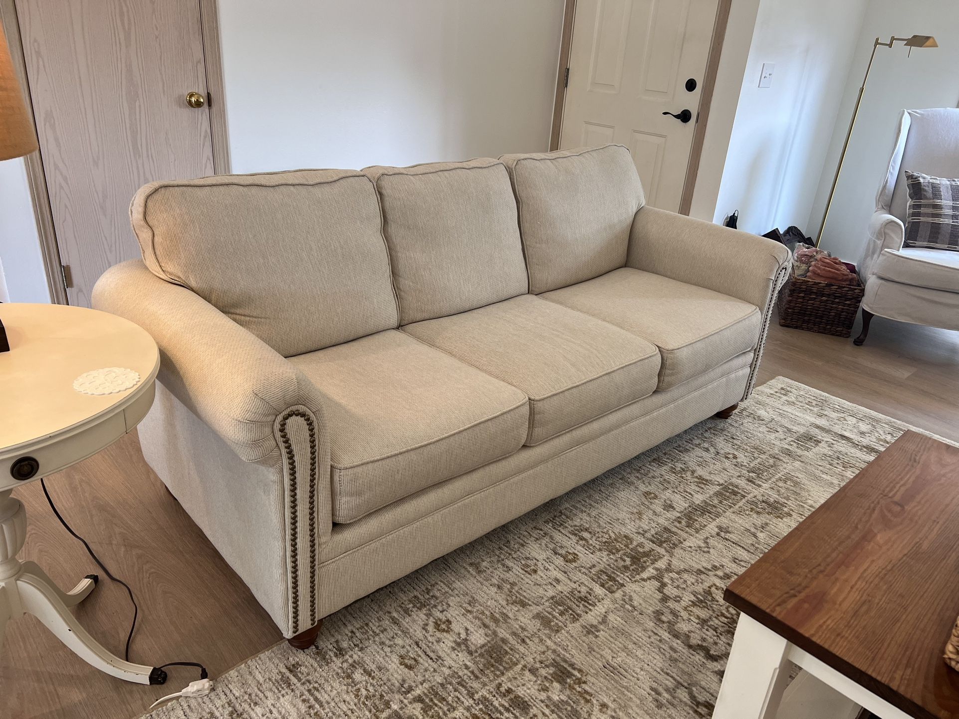 Cloth Upholstered Sofa With Nailhead Trim