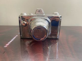 Ceramic Chrome Camera Sculpture - Silver Vintage Camera Decor
