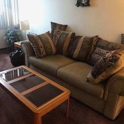 Glass Dining Table Plus Soft Cloth Sofa And Loveseat 