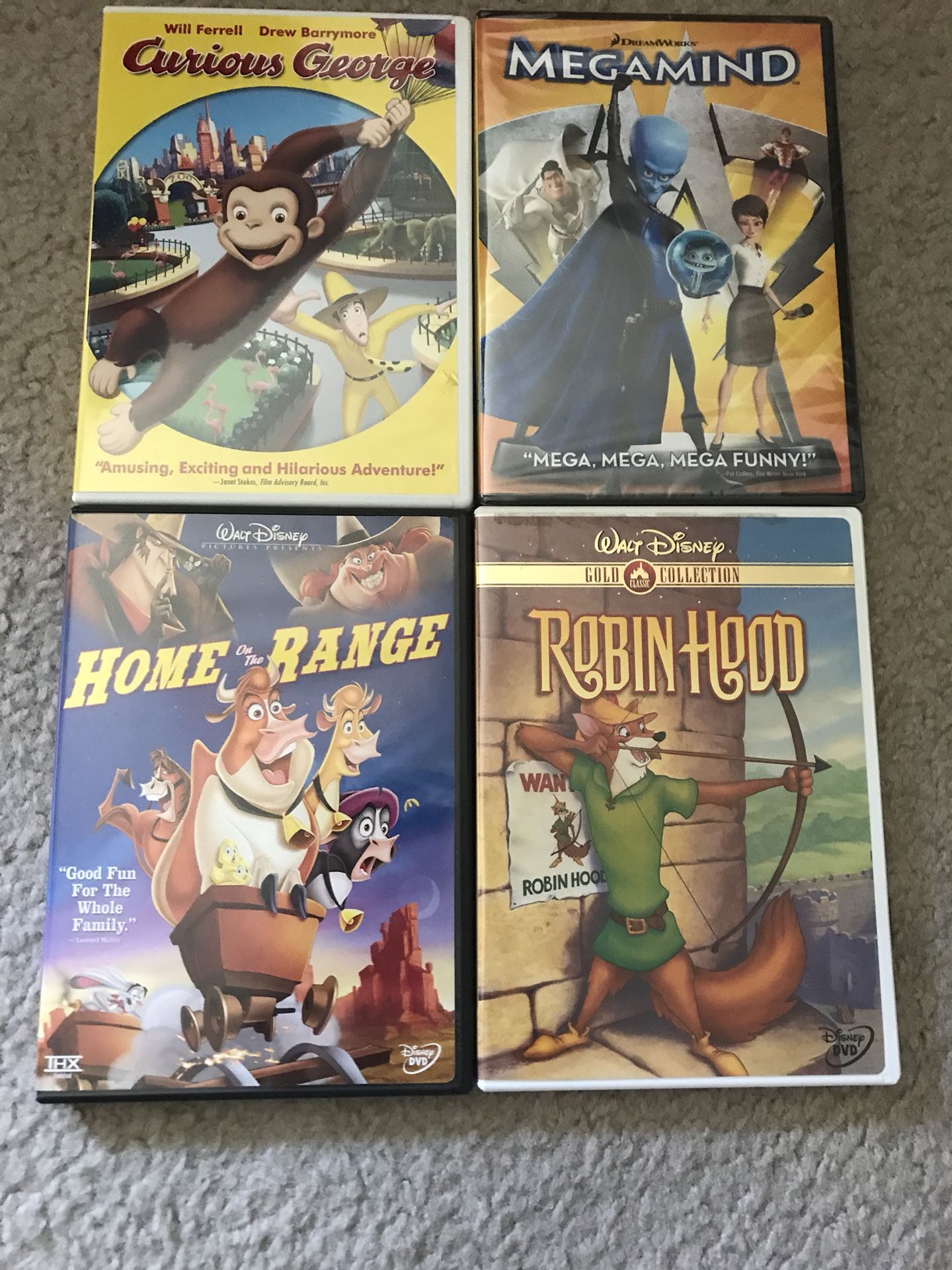 Kids movies disney Robin Hood home on the range megamind curious George