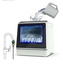 Portable Countertop Dishwasher with 5 Programs, 3-Cup Water Tank, Fruit/Vegetable Basket, High Temperature, and Air Drying