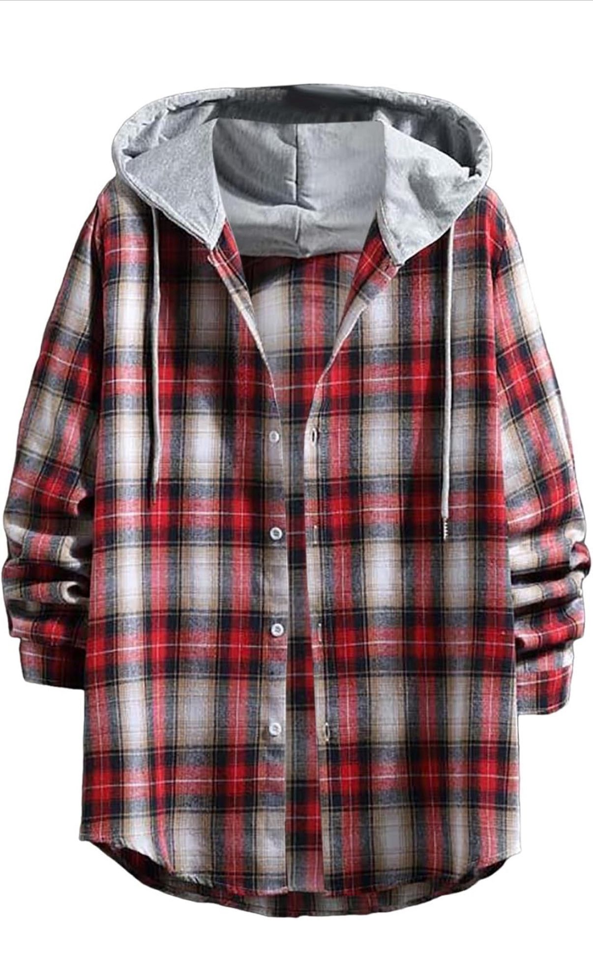 Lightweight Hooded Flannel Shirt for Men Long Sleeve