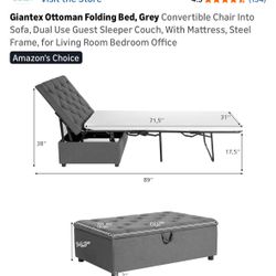 Grey Ottoman With Fold Out Bed
