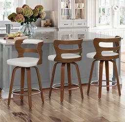 3X White color 26” swivel faux leather barstools
