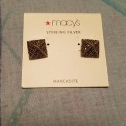 Macys Sterling Silver Marcasite Earrings NWT  Squares
