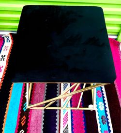 Black Velvet Ottoman with Gold Metal Base