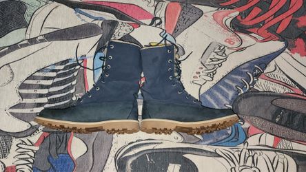Timberland Big Kids' Boot Fold Down Blue TB01690A Size 4.5Y, Youth, Juniors