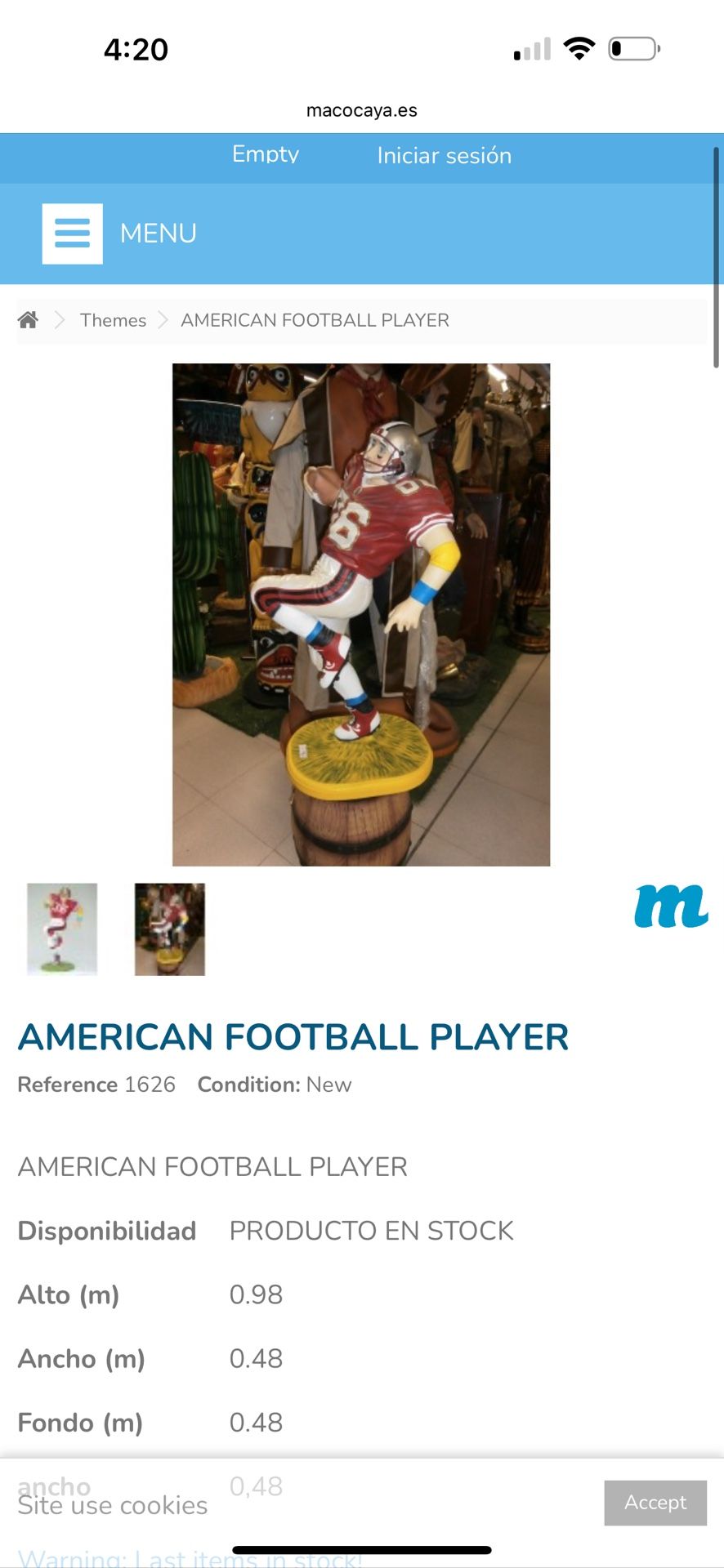 VINTAGE AMERICAN FOOTBALL PLAYEY STATUE