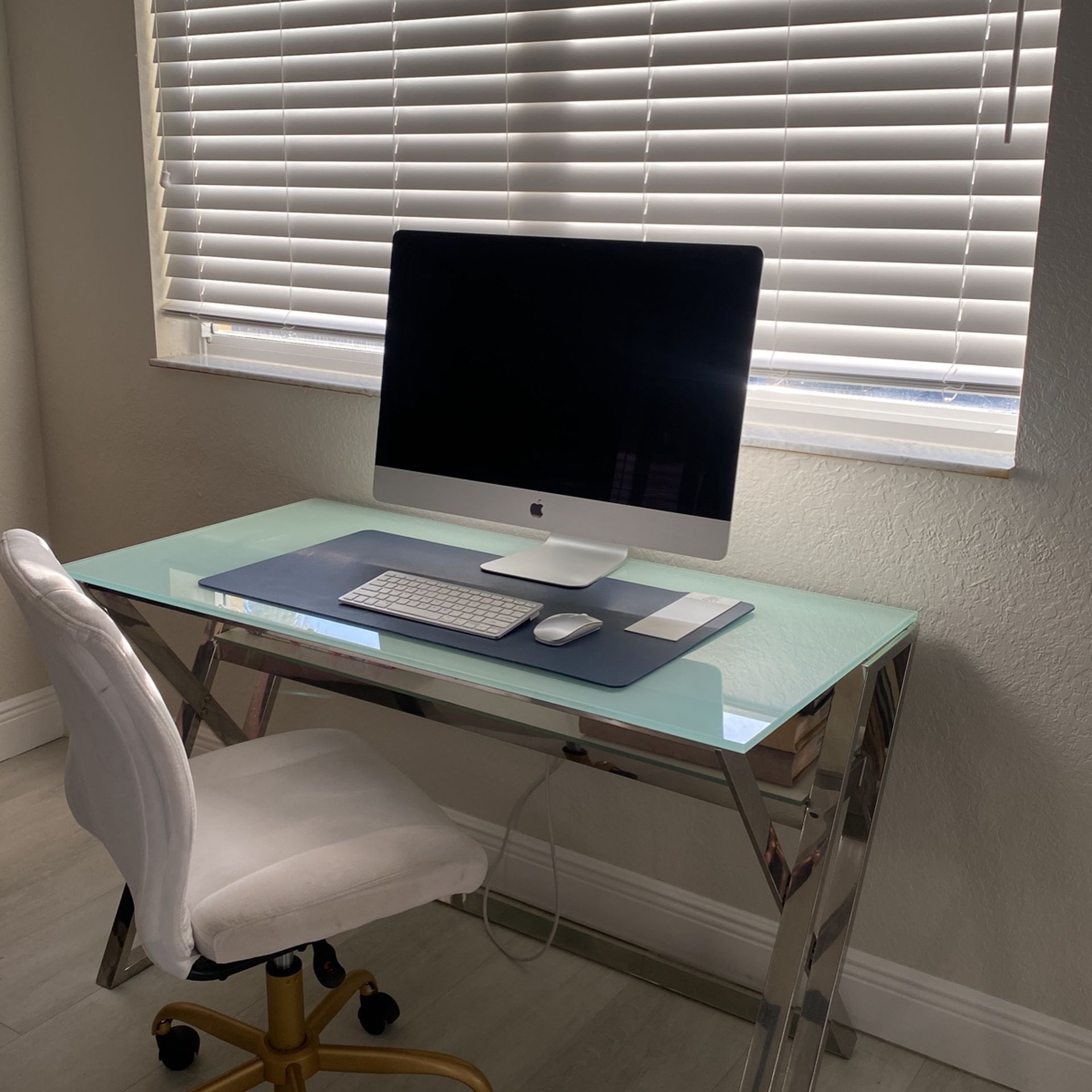 Desk Large Glass Silver