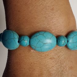 Faux Turquoise Beaded Bracelet Chunky Boho Statement Stretchy Bracelet