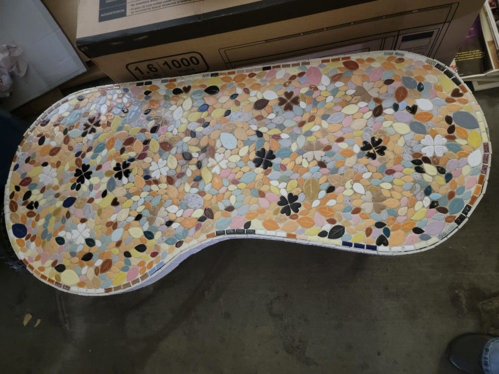 Mid Century Modern MCM Mosaic Tile Kidney Coffee Table