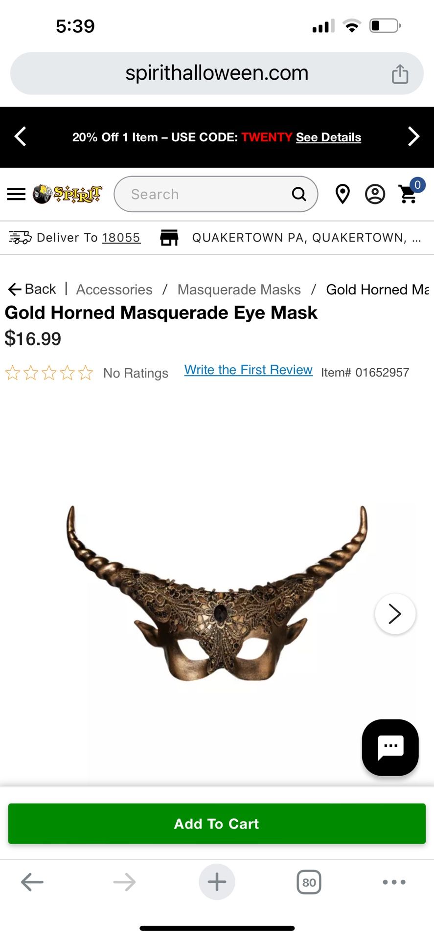 New Gold Horned Masquerade Eye Mask