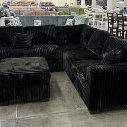 New Black Sectional Sofa w/ Ottoman - Take Home Today ✨