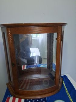 Wood and Glass Curved Display Cabinet