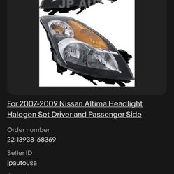 Brand New Headlights For 2007 To 2009 Nissan Altima
