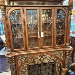 AICO By Michael Amini VILLA VALENCIA Fireplace With Curio Cabinet - NY