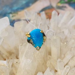 Natural Turquoise Black Rhodium Over Solid Sterling Silver Ring With 14kgold Accents  Size 8
