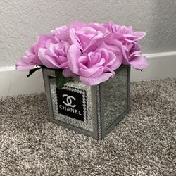 Flower Purple Rose Mirror Vase Home Decor 