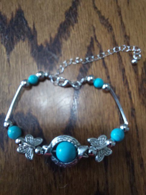 Natural Turquoise and Silver Adjustable Bracelet