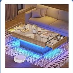 Rectangular Coffee Table with LED Lights and Storage Drawers for Living Room - BRAND NEW IN BOX