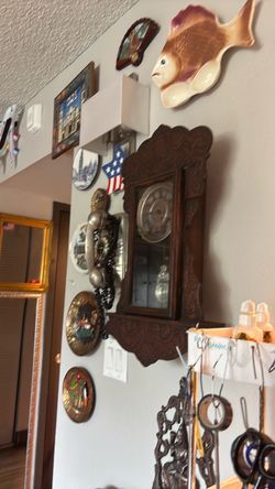 Antique Carved Wood Wall Clock. $70