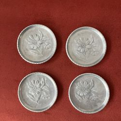 Vintage Silver Coasters With Floral Design 