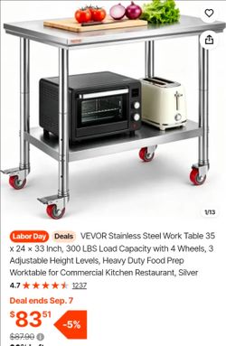 VEVOR Stainless Steel Work Table with Wheels