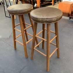 Set of 2 Vintage Charles wood Furniture Bar Stools 