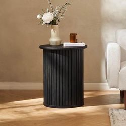 148 mopio Quin Pedestal Side Table, Tambour Round Fluted End Table, Small Accent Table