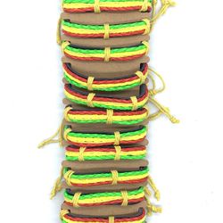 12 Pcs Trend Hippie Rasta Leather Handmade Macramé Braided Bracelet 7in-11in