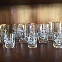 Vintage Set of 9 I.W. Harper Pre Pro Highball Glasses & 3 Shot Glasses