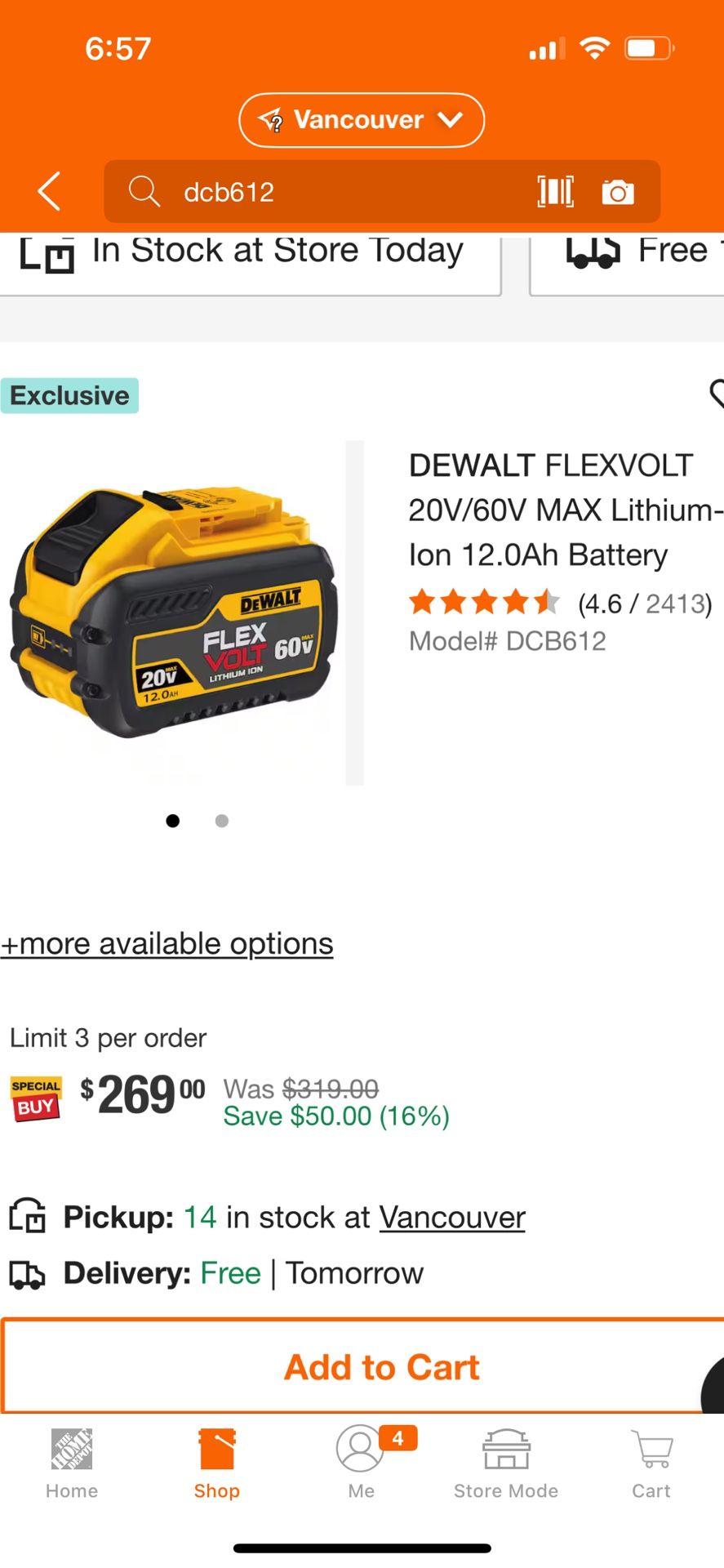 DEWALT FLEXVOLT 20V/60V MAX Lithium-Ion 12.0Ah Battery
