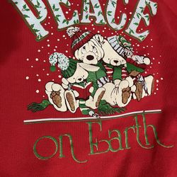 Vintage Christmas Puppy & Bear Peace on Earth Sweatshirt Made in USA 90s