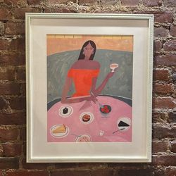 FRAMED ANTHROPOLOGIE PAINTING. ORIGINAL TEXTURED FRAME. 