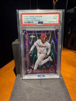 Topps 2025 Topps Chrome James Wood #132 Purple RayWave Refractor /250 RC PSA 9