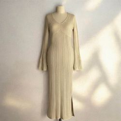 super cute knit bell sleeves maxi dress s with side slit size small
