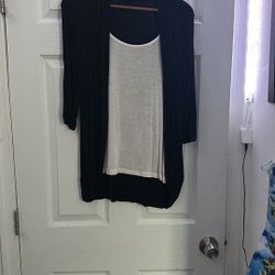 Byer California Faux Two-Piece Black Cardigan Top – Built-In White Tank Layer