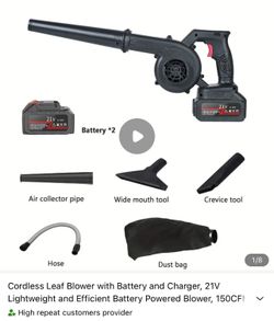 Cordless Leaf Blower with Battery and Charger, 21V Lightweight and Efficient Battery Powered Blower, 150CFM Portable and Compact Yard Blower, Recharge