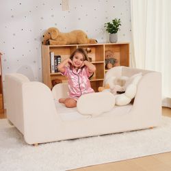NAIZEA Toddler Bed Toddler Floor Bed Frame & Removable Guard Rails 2-7 Years Kid