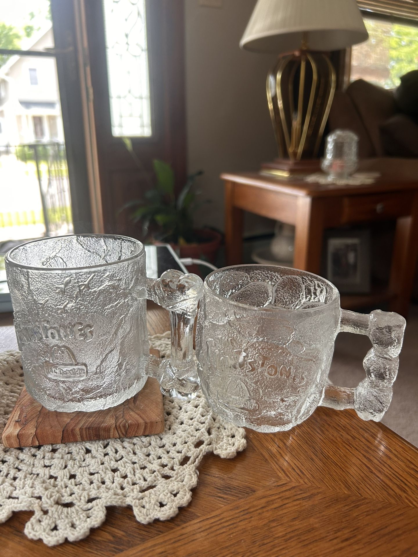 VINTAGE FLINTSTONE Glass Mugs 1993 McDonald's Collection 2-Piece Set