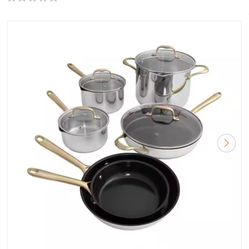 ZLINE Kitchen and Bath 10-Piece Non-Toxic Stainless Steel and Nonstick Ceramic Cookware Set 食 く