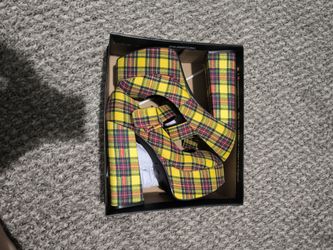 PLAID PLATFORM HEELS