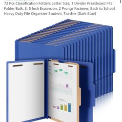 Skyygemm  72 Pcs Classification Folders Letter Size, 1 Divider Pressboard File Folder Bulk, 3. 5 Inch Expansion, 2 Prongs Fastener, Back to School Hea