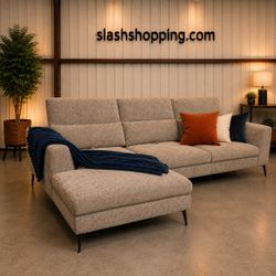 Gray Modern Fabric Sofa with Chaise and Adjustable Back