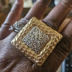 Square Silver And Gold Ring Adjustable Size 