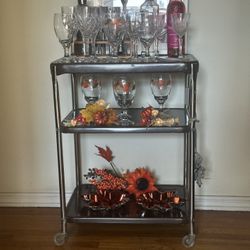 Mid Century Bar Cart / Side Table With Wheels