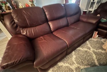 La-Z Boy Genuine Leather Sofa Red 3 Seat Good Condition